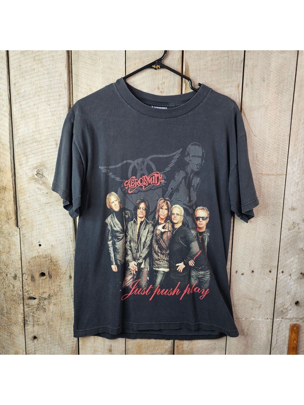 2001 Aerosmith Just Push Play World Tour T-Shirt Mens Medium Black Rock Tee